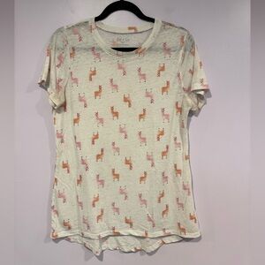 Zoe + Liv Cream Pink Llama Print Short Sleeve Tee
